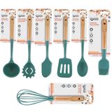 Jogo De Colheres De Silicone Cabo Madeira Utensílios 7 Peças