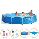 Piscina Estrutural 6.503 Litros Armação Azul + Capa + Filtro + Forro + Kit Limpeza 220v- Intex