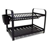 Escorredor 20 Pratos Inox Preto Com Porta Talheres Mak-inox
