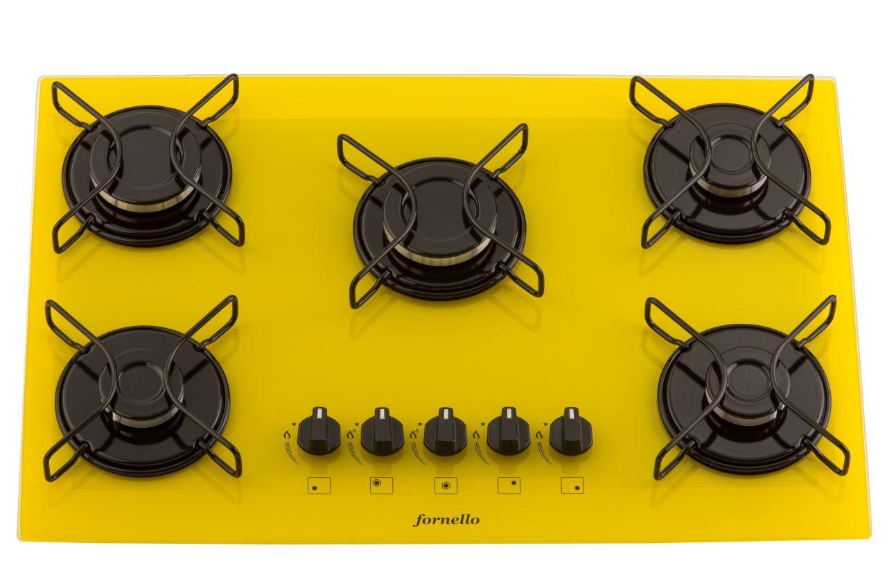 Cooktop 5 Bocas Fornello Amarelo - Mega Chama - Gás 220v Cooktop 5 Bocas Fornello Amarelo - Mega Chama - Gás 220v