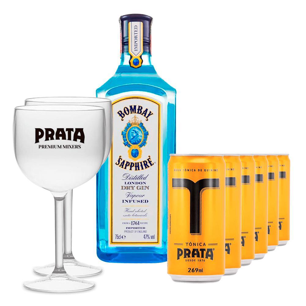 Gin Bombay Sapphire 750ml + 6 Tônicas Prata 269ml + 2 Taças