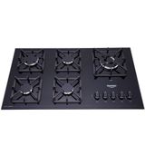 Cooktop a Gás 5 Bocas Preto Mesa de Vidro Dako Bivolt