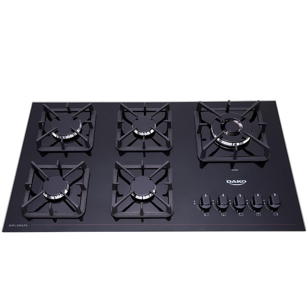 Cooktop A Gás 5 Bocas Preto Mesa De Vidro Dako Bivolt