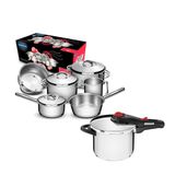 Jogo Panelas 6pç Inox + Panela Pressão 6l Solar Tramontina