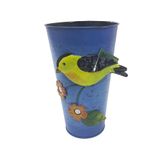 Vaso Metal Enfeite Jardim Quintal Varanda Passaro Flor Azul