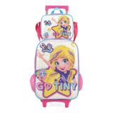 Kit Mochila Rodinhas Infantil Max Steel Polly Pocket - Pink