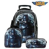 Kit Mochila Escolar Infantil Dc Batman Bolsa Herói C Rodinha