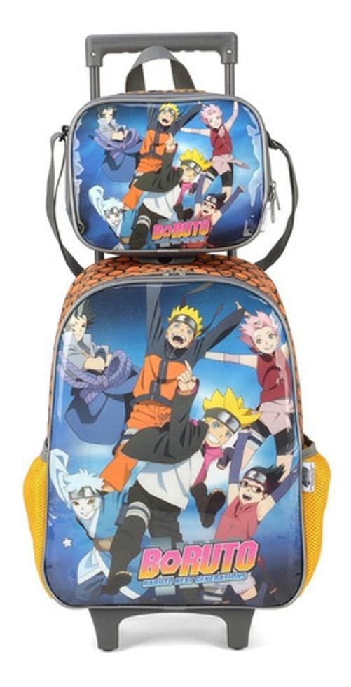 Kit Escolar Mochila Rodinhas + Lancheira Boruto - Laranja