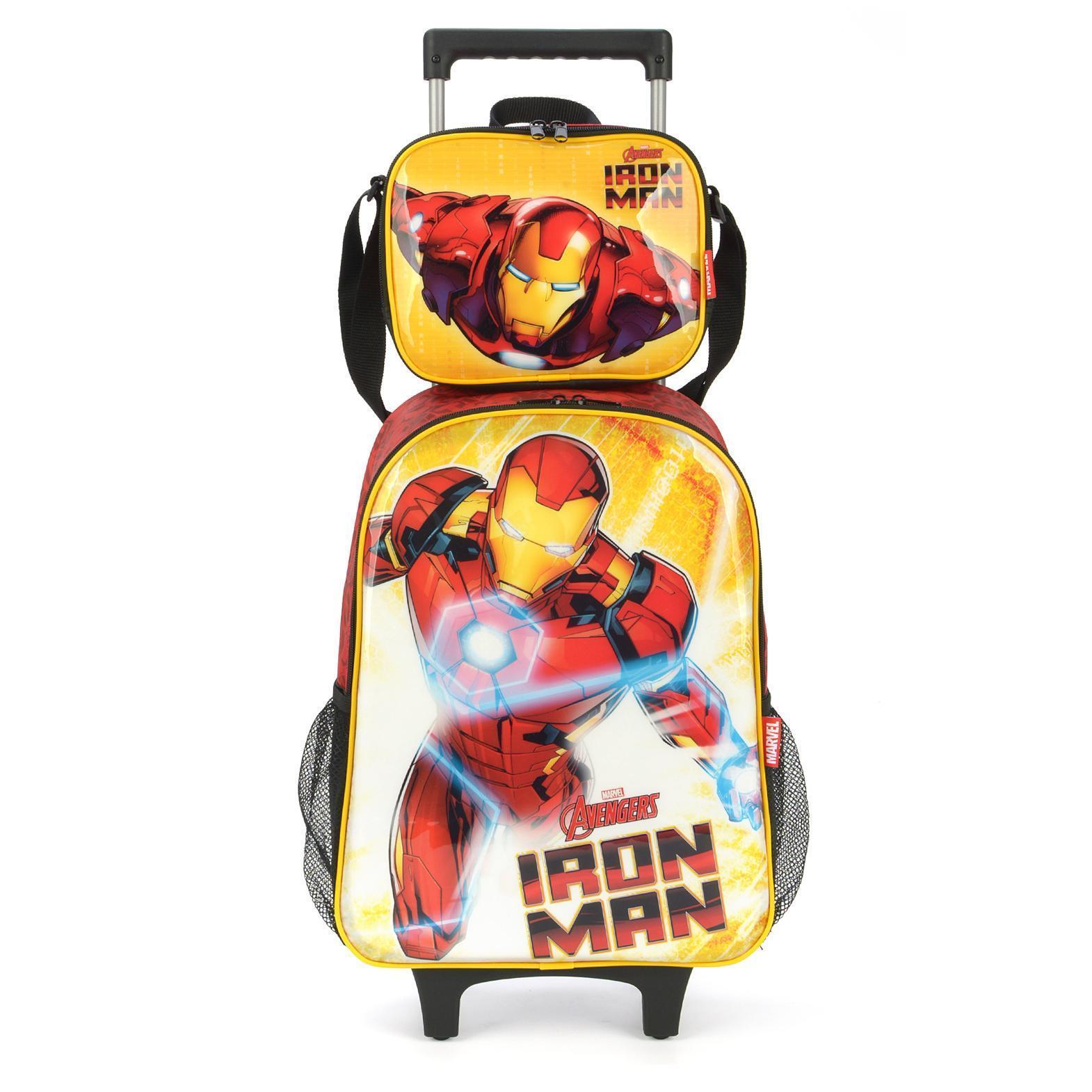 Kit Mochila De Rodinhas Lancheira Luxcel Iron Man Vermelho