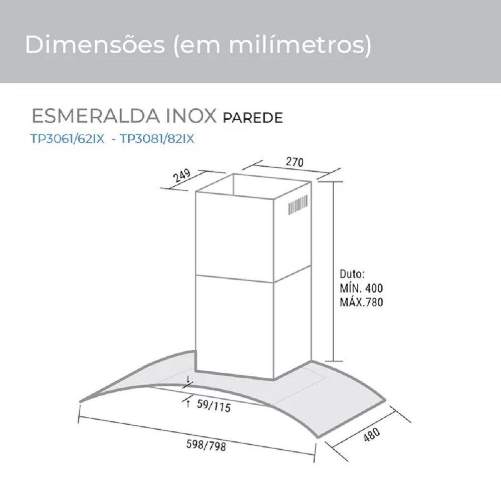 Coifa De Parede 80cm Inox 110v Tp3081ix Inox