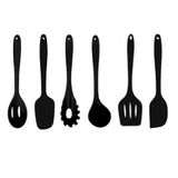 Jogo Colheres Utensílios Silicone Maciço Preto 6 Peças