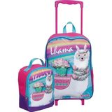 Mochila Infantil Menina Lhama Rodinha Grande Com Lancheira