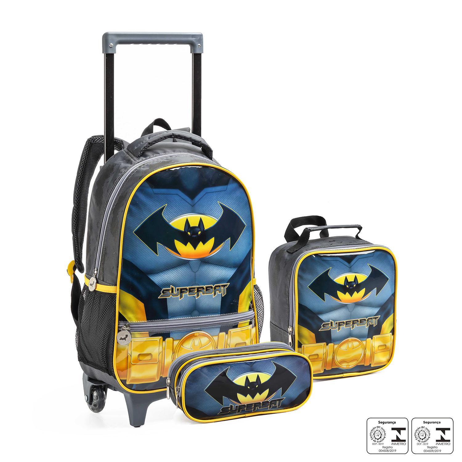 Kit Mochila Infantil Rodinhas Escolar Meninos Super Bat