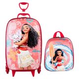 Kit Mochila 3d De Rodinhas + Lancheira Princesa Moana Rosa