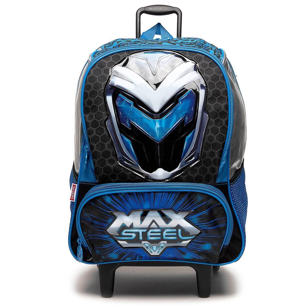 Mochila Max Steel Escolar G Rodinha Carrinho Infantil