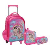 Kit Mochila Unicórnio Infantil Feminina Escolar Rodinhas Yep