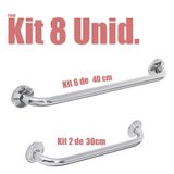 Kit 8 Alças De Apoio Banheiro Inox Barras 2 Unid 30 Cm E 6 Unid 40 Cm Idoso Cadeirante