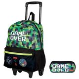 Kit Mochila Escolar Gamer Over Rodinhas Infantil G Estojo