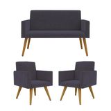 Kit Namoradeira 2 Lugares Reforçada + 2 Poltronas Cinza