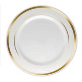 40 Pratos Rasos De Jantar Branco Dourado Descartável Luxo