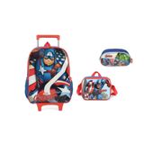 Kit Escolar Capitão América Mochila Rodas Lancheira + Estojo