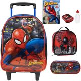 Kit Mochila Escolar Spiderman Rodinhas Shomem Aranha Tam G