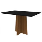 Mesa De Jantar Tampo Vidro Angra 135 Cm Preto Base Imbuia