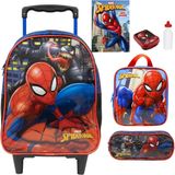 Kit Mochila Escolar Spiderman Homem Aranha Tam G Rodinhas