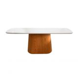 Mesa De Jantar Retangular 210x110 Cm Oval Em Madeira Branco