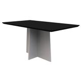 Mesa De Jantar Tampo Vidro 160 Cm Preto Base Off White