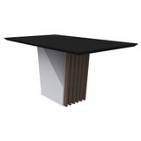 Mesa De Jantar Tampo Vidro Lita 160 Cm Preto Base Imbuia