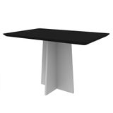 Mesa De Jantar Tampo Vidro 135 Cm Preto Base Off White