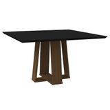 Mesa De Jantar Tampo Vidro Leka 135 Cm Preto Base Imbuia