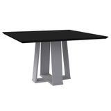 Mesa De Jantar Tampo Vidro Leka 135 Cm Preto Base Off White