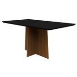 Mesa De Jantar Tampo Vidro Angra 160 Cm Preto Base Imbuia