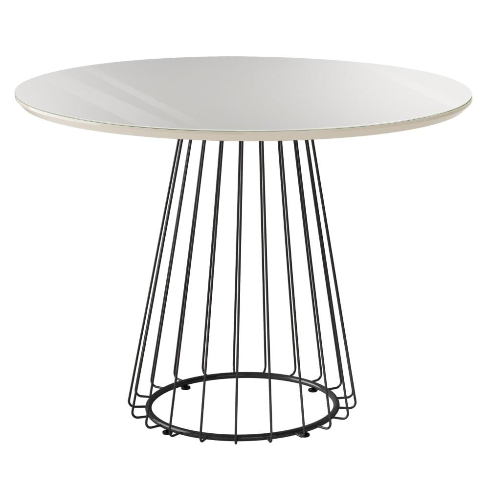 Mesa de Jantar 110cm Tampo MDF Laqueado/Vidro Argus Yescasa Preto/off White