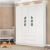 Guarda Roupa Infantil 4 Portas 2 Gavetas Lívia Phoenix Baby Branco
