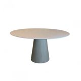 Mesa De Jantar Cone Oval 180x100cm Tampo Laca Branca Base Madeira Grigio Branco