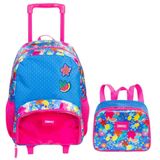 Kit Mochila Escola Floral Plus Infantil Rodinhas G Lancheira