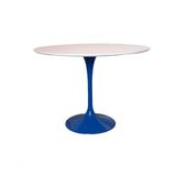 Mesa De Jantar Tulipa Redonda 150 Cm Tampo Laca Branca Base Azul Azul