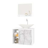 Kit Banheiro Gabinete 60cm Cuba E Espelho Branco/carrara