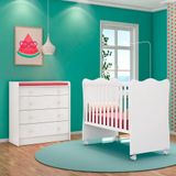 Quarto De Bebê Cômoda 4 Gavetas E Berço Simples Branco