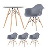 Mesa Redonda Tampo De Vidro 70 Cm + 3 Cadeiras Cinza Escuro