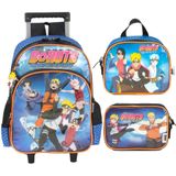 Kit Mochila Rodinhas Estojo E Lancheira Boruto