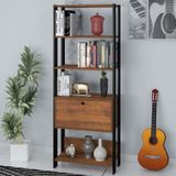 Estante Para Livros Pinho/preto C/ 01 Porta E 4 Prateleiras