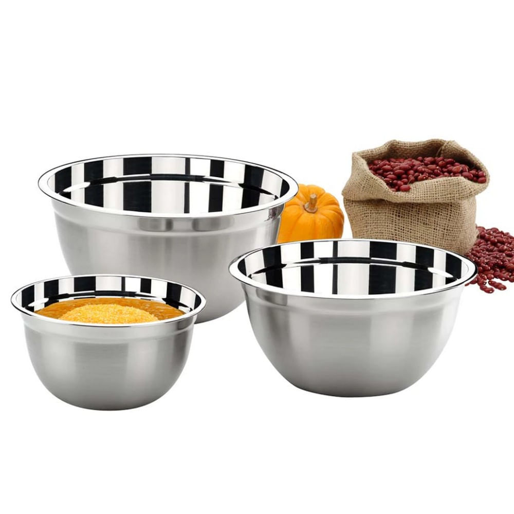 Conjunto De Tigelas Brinox Suprema Em Aço Inox 2107/100 - 3 Peças