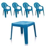 Kit 1 Mesa 45x45cm e 4 Cadeiras Decoradas Teddy Infantil Azul