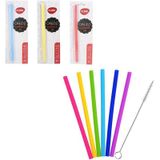 Cartela 3 Canudo Reutilizável De Silicone + Escova Higiênica