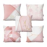 Kit 5 Capas Almofadas Rosa Marmorizado Para Sofá 40x40