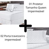 Kit Protetor Colchão Queen + 2 Capa Travesseiro Impermeável